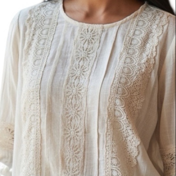 Fsl Apparel Tops - FSL + Apparel Ivory Lace Trim Boho Blouse Sz L Cottagecore Romantic Rayon Top
